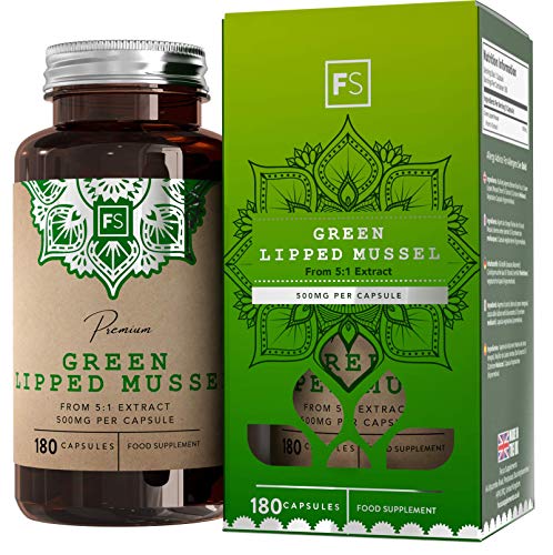 FS Mejillon de Labios Verdes | 180 Cápsulas del Extracto 5:1 | Cuidado de las Articulaciones | Suplementos Verdes Rellenos Limpios | Sin OGM, Gluten o Lácteos