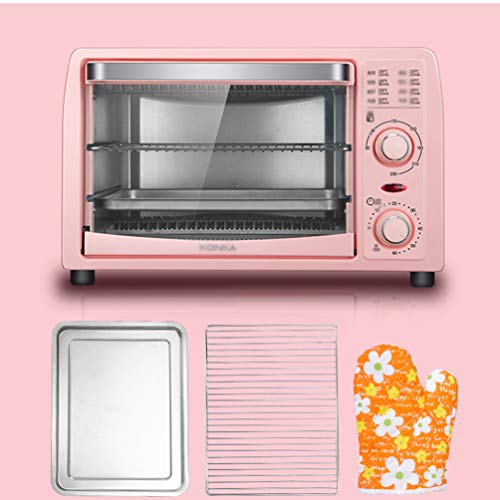 FUDIV Horno eléctrico pequeño de 13 litros Horno casero Mini Capa Mini Horno eléctrico multifunción 1050 vatios, Control de Temperatura Rosa