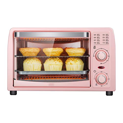 FUDIV Horno eléctrico pequeño de 13 litros Horno casero Mini Capa Mini Horno eléctrico multifunción 1050 vatios, Control de Temperatura Rosa