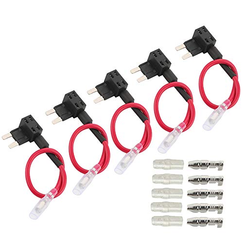 FULARR® 5Pcs Premium ACS Pequeño Add-A-Circuit Fusible Tap Adaptador, Portafusibles Estilo Cuchilla, con Gratis 15Pcs Mini Fusible, 1Pcs Fusible Puller y 5Pcs Cables Ataduras –– 12V / 24V