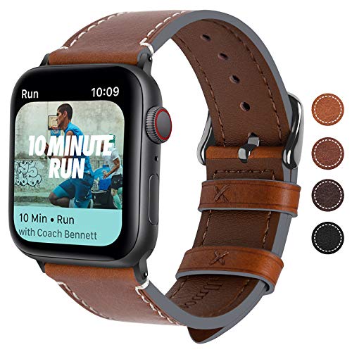 Fullmosa Correa Apple Watch Series SE 6/5/4/3/2/1, 4 Colores, Vintage Pulsera de Cuero Reemplazo de Apple Watch para Mujeres Hombres, Marrón Oscuro + Hebilla Gris Ahumado, 38mm/40mm