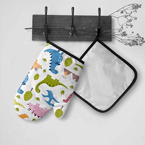 Fun Oven Mitts Baby Dinosaur Cute Cartoon Guantes de horno para hombre Guantes de horno y agarradera Set Impermeable Resistente al calor para barbacoa Cocinar Hornear Asar a la parrilla Barbacoa