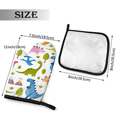 Fun Oven Mitts Baby Dinosaur Cute Cartoon Guantes de horno para hombre Guantes de horno y agarradera Set Impermeable Resistente al calor para barbacoa Cocinar Hornear Asar a la parrilla Barbacoa