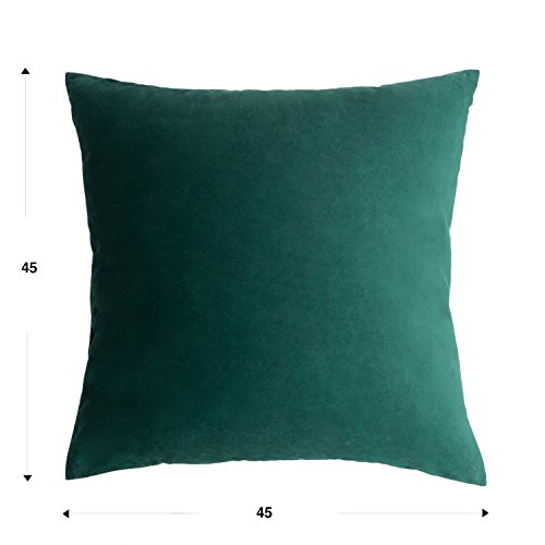 Funda cojín Velvet 100% poliéster, Color Verde. Terciopelo Liso, Un básico Ideal 45x45 cm.