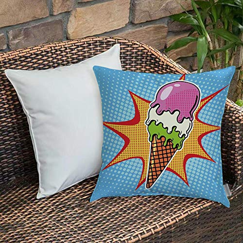 Funda de Cojín duradero Fundas de Almohada Decorativa,Decoración de helado, cono de arte pop retro con puntos digitales Estilo de vida cómico Gráfi,Funda de Cojín con Cremallera Invisible 45 x 45 cm