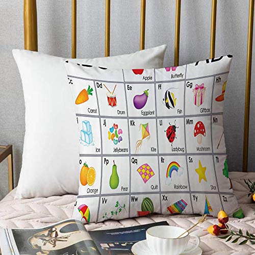 Funda De Cojine Funda de Almohada,Alfabeto, Cuadrados temáticos educativos con letras Composición de viveros de animales y v,Fundas de Cojín con Cremallera - Fundas de Almohada para Sofá y Cama45x45cm