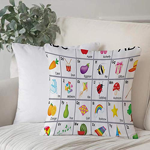 Funda De Cojine Funda de Almohada,Alfabeto, Cuadrados temáticos educativos con letras Composición de viveros de animales y v,Fundas de Cojín con Cremallera - Fundas de Almohada para Sofá y Cama45x45cm