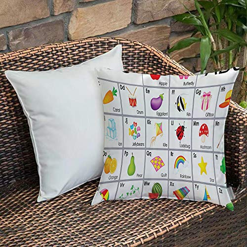 Funda De Cojine Funda de Almohada,Alfabeto, Cuadrados temáticos educativos con letras Composición de viveros de animales y v,Fundas de Cojín con Cremallera - Fundas de Almohada para Sofá y Cama45x45cm