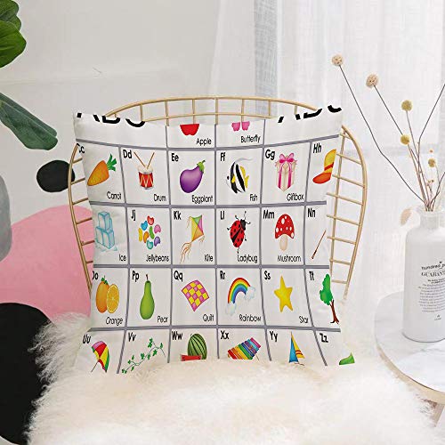 Funda De Cojine Funda de Almohada,Alfabeto, Cuadrados temáticos educativos con letras Composición de viveros de animales y v,Fundas de Cojín con Cremallera - Fundas de Almohada para Sofá y Cama45x45cm
