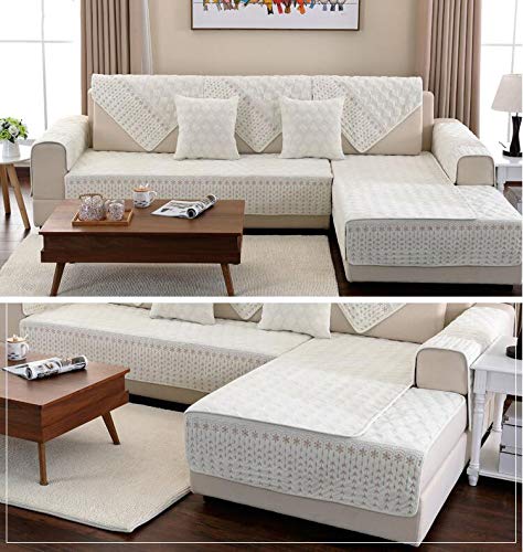 Funda De Sofá Para Perros, Suave Acolchado Seccional Funda Para Sofá Tirar Resbalón Anti Protector De Muebles Slipcover Para Perros Gatos Mascota Se Vende Por Separado-arroz Blanco 90x240cm(35x94inch)