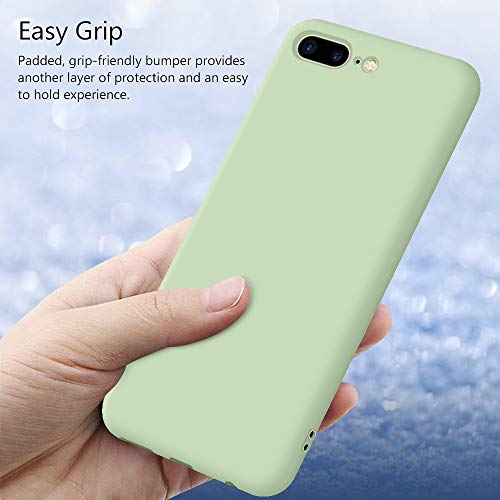 Funda iPhone 7 Plus/iPhone 8 Plus + Protector de Pantalla de Vidrio Templado, Carcasa Ultra Fino Suave Flexible Silicona Colores del Caramelo Protectora Caso Anti-rasguños Back Case - Menta Verde