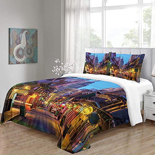 Funda Nórdica 180x200cm Funda De Almohada Juego De Ropa De Cama 3-Piezas Refrescante 100% Microfibra Moda Inicio Ropa De Cama Calle de Tokio