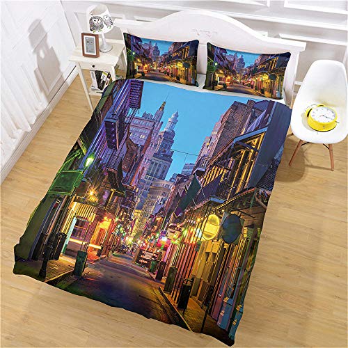 Funda Nórdica 180x200cm Funda De Almohada Juego De Ropa De Cama 3-Piezas Refrescante 100% Microfibra Moda Inicio Ropa De Cama Calle de Tokio