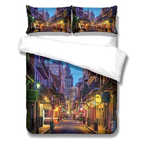 Funda Nórdica 180x200cm Funda De Almohada Juego De Ropa De Cama 3-Piezas Refrescante 100% Microfibra Moda Inicio Ropa De Cama Calle de Tokio