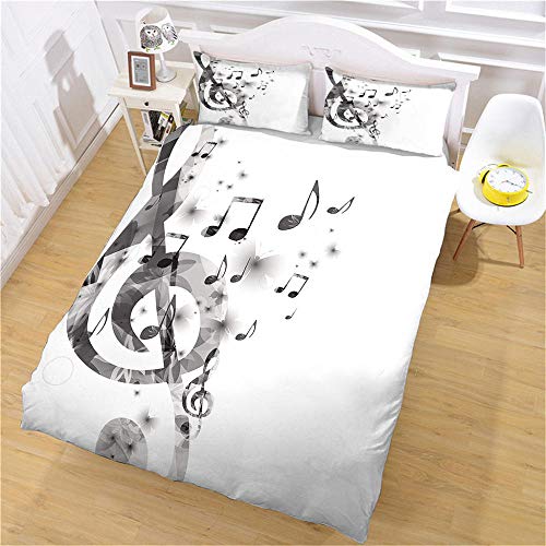 Funda Nórdica Funda De Almohada Juego De Ropa De Cama 180x200cm 3-Piezas Refrescante 100% Microfibra Moda Inicio Ropa De Cama Música Blanca Gris