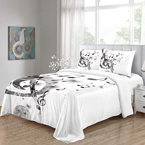 Funda Nórdica Funda De Almohada Juego De Ropa De Cama 180x200cm 3-Piezas Refrescante 100% Microfibra Moda Inicio Ropa De Cama Música Blanca Gris