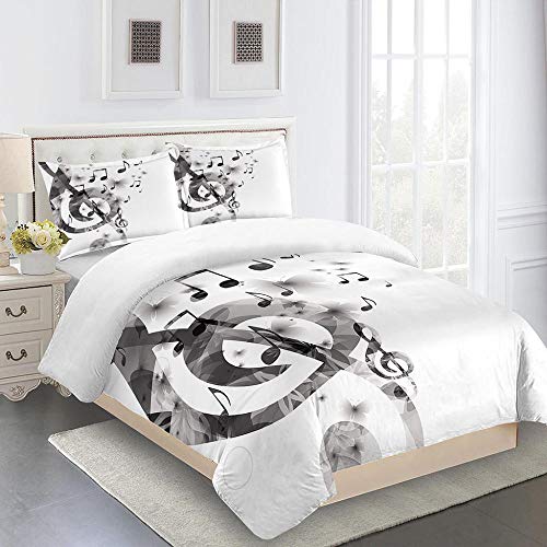 Funda Nórdica Funda De Almohada Juego De Ropa De Cama 180x200cm 3-Piezas Refrescante 100% Microfibra Moda Inicio Ropa De Cama Música Blanca Gris