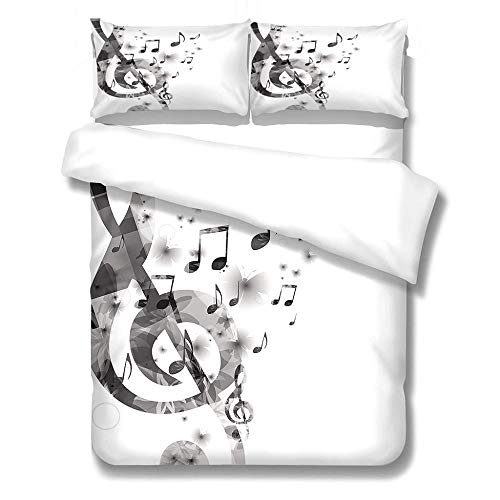 Funda Nórdica Funda De Almohada Juego De Ropa De Cama 180x200cm 3-Piezas Refrescante 100% Microfibra Moda Inicio Ropa De Cama Música Blanca Gris