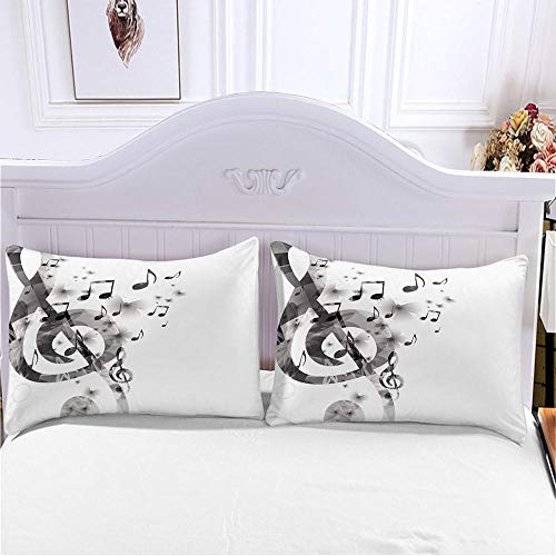 Funda Nórdica Funda De Almohada Juego De Ropa De Cama 180x200cm 3-Piezas Refrescante 100% Microfibra Moda Inicio Ropa De Cama Música Blanca Gris