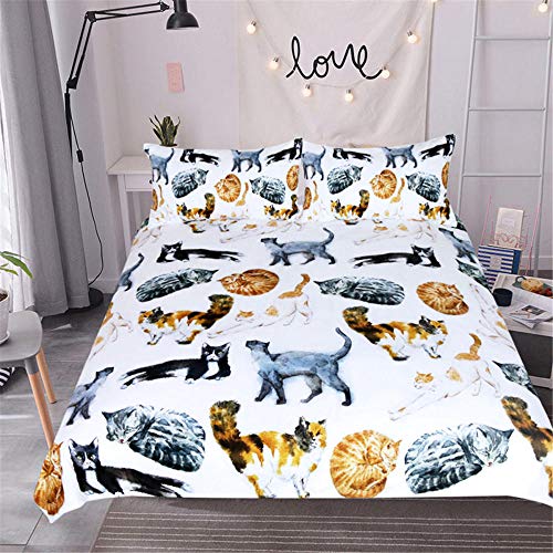 Funda Nórdica Lindo Gato Mascota200X200Cm Hipoalergénica Refrescante Polyester Juego De Ropa De Cama 1 Funda Nórdica 2 Funda De Almohada Moda Inicio Ropa De Cama