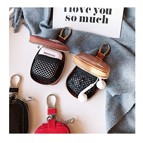 Funda para Auriculares de PU Cuero, ZhaoCo Bolsa de Almacenamiento Cubierta Protectora Funda Carcasa para Airpods, Mp3, Cable USB, Monedas, Tarjeta de Memoria - Rojo