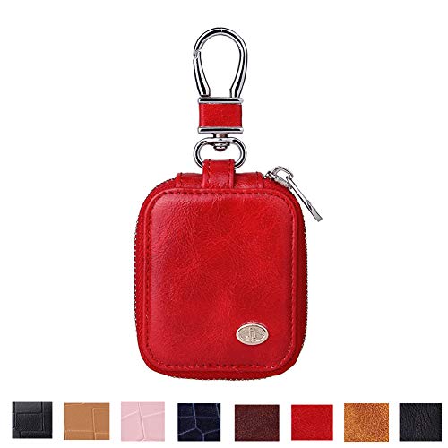Funda para Auriculares de PU Cuero, ZhaoCo Bolsa de Almacenamiento Cubierta Protectora Funda Carcasa para Airpods, Mp3, Cable USB, Monedas, Tarjeta de Memoria - Rojo