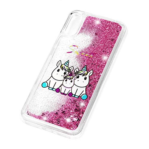 Funda para Huawei Y6 2019, Bling Cover Arena Movediza Shell Lentejuelas Cáscara Glitter Fluido Líquido Bumper Brillar Cristal Protección Quicksand Caso Case Clear Claro Gel Tapa Caja, Ellos Unicornio