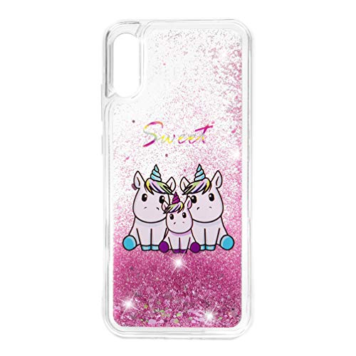 Funda para Huawei Y6 2019, Bling Cover Arena Movediza Shell Lentejuelas Cáscara Glitter Fluido Líquido Bumper Brillar Cristal Protección Quicksand Caso Case Clear Claro Gel Tapa Caja, Ellos Unicornio