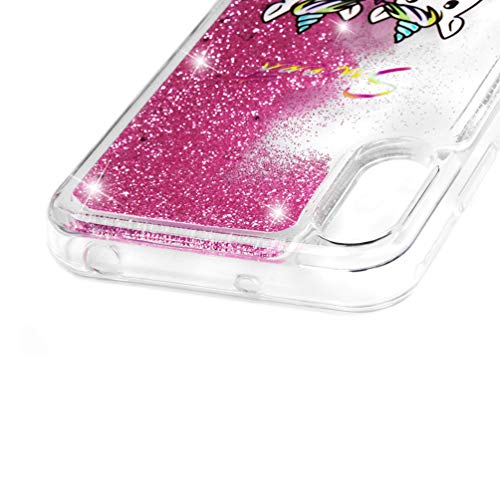 Funda para Huawei Y6 2019, Bling Cover Arena Movediza Shell Lentejuelas Cáscara Glitter Fluido Líquido Bumper Brillar Cristal Protección Quicksand Caso Case Clear Claro Gel Tapa Caja, Ellos Unicornio