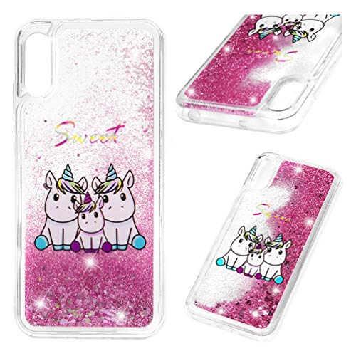 Funda para Huawei Y6 2019, Bling Cover Arena Movediza Shell Lentejuelas Cáscara Glitter Fluido Líquido Bumper Brillar Cristal Protección Quicksand Caso Case Clear Claro Gel Tapa Caja, Ellos Unicornio