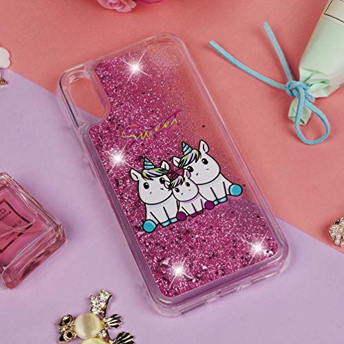 Funda para Huawei Y6 2019, Bling Cover Arena Movediza Shell Lentejuelas Cáscara Glitter Fluido Líquido Bumper Brillar Cristal Protección Quicksand Caso Case Clear Claro Gel Tapa Caja, Ellos Unicornio