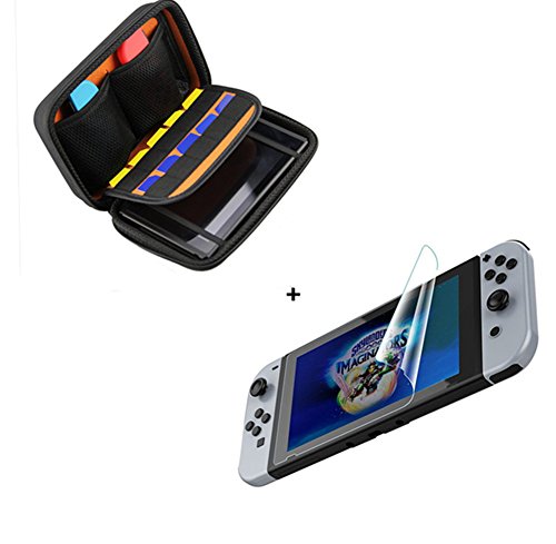 Funda para Nintendo Switch - Bolsa de goma EVA Rígida Case de Chickwin en NEGRO para la Nintendo Switch y sus Accesorios + protector de la pantalla * 1 (10 Cartuchos de juego)