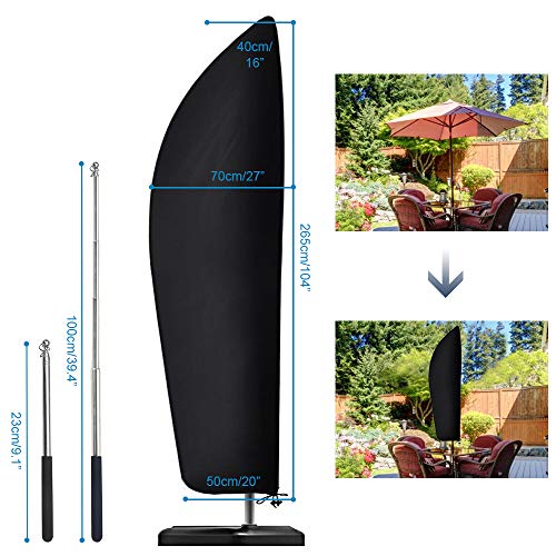 Funda para Sombrilla con varilla de contracción, Impermeable, resistente al viento, anti-UV, resistente al desgarro, tela Oxford 210D Funda para paraguas en extra grande con cremallera(265x40/70/50cm)
