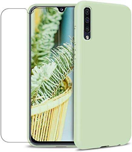 Funda Samsung Galaxy A51 + Protector de Pantalla de Vidrio Templado, Carcasa Ultra Fino Suave Flexible Silicona Colores del Caramelo Protectora Caso Anti-rasguños Back Case - Menta Verde