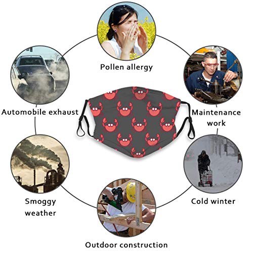 Funda unisex con filtro transpirable y reutilizable, diseño de cangrejos rojos y pasamontañas para actividades al aire libre de adultos