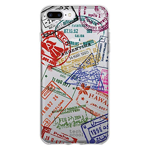 Funnytech® Funda Silicona para iPhone 7 Plus [Gel Silicona Flexible [Ultra Slim 1,5mm-Gran Resistencia] [Diseño Exclusivo, Impresión Alta Definición] [Sellos viajeros Vers. Transparente]