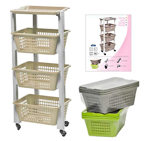 Furein Carrito de Plástico con 4 Niveles, Estantería con Ruedas de PP, Organizador para Cocina y Baño, Estante de Almacenamiento (35x26x80cm)