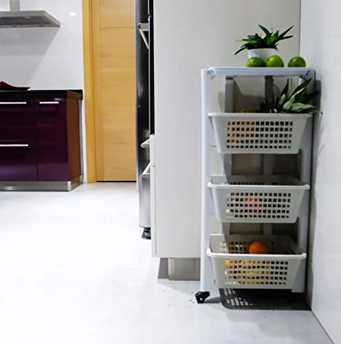 Furein Carrito de Plástico con 4 Niveles, Estantería con Ruedas de PP, Organizador para Cocina y Baño, Estante de Almacenamiento (35x26x80cm)