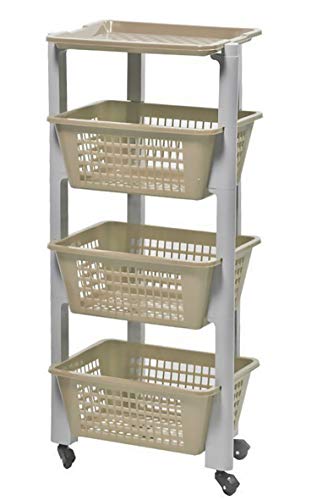 Furein Carrito de Plástico con 4 Niveles, Estantería con Ruedas de PP, Organizador para Cocina y Baño, Estante de Almacenamiento (35x26x80cm)