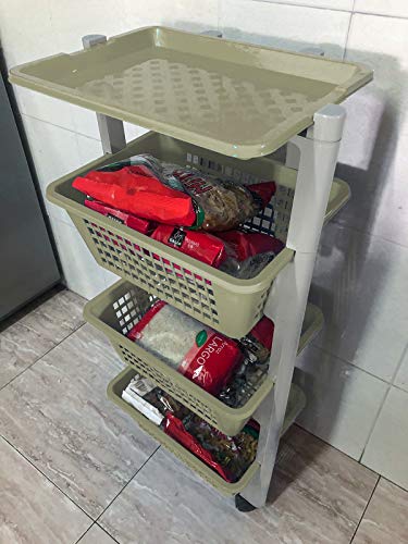 Furein Carrito de Plástico con 4 Niveles, Estantería con Ruedas de PP, Organizador para Cocina y Baño, Estante de Almacenamiento (35x26x80cm)
