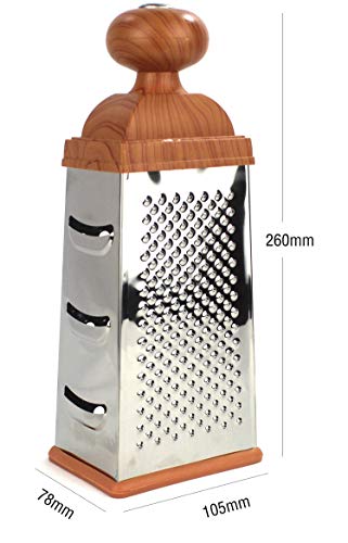 furein Rallador 4 Caras de Acero Inoxidable de 26 cm para Cortar Trituradoras Verduras y Frutas o Picar Quesos, Accesorios para la Cocina, Herramienta de Cortar o Rallar con Mango Ergonómico Clásico