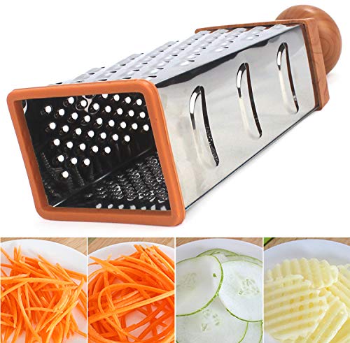 furein Rallador 4 Caras de Acero Inoxidable de 26 cm para Cortar Trituradoras Verduras y Frutas o Picar Quesos, Accesorios para la Cocina, Herramienta de Cortar o Rallar con Mango Ergonómico Clásico
