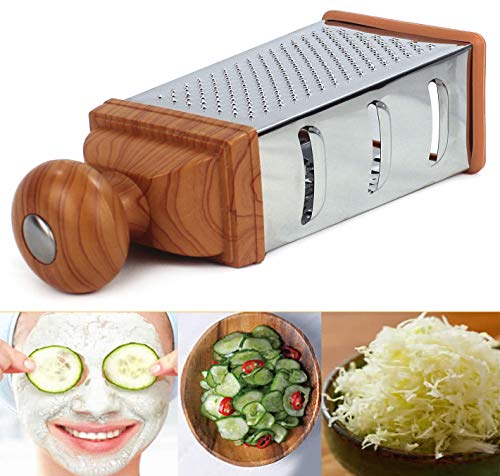 furein Rallador 4 Caras de Acero Inoxidable de 26 cm para Cortar Trituradoras Verduras y Frutas o Picar Quesos, Accesorios para la Cocina, Herramienta de Cortar o Rallar con Mango Ergonómico Clásico
