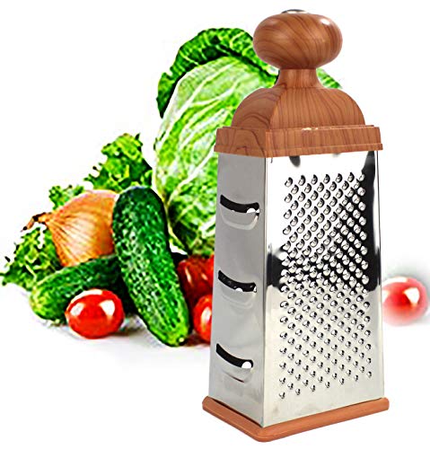 furein Rallador 4 Caras de Acero Inoxidable de 26 cm para Cortar Trituradoras Verduras y Frutas o Picar Quesos, Accesorios para la Cocina, Herramienta de Cortar o Rallar con Mango Ergonómico Clásico