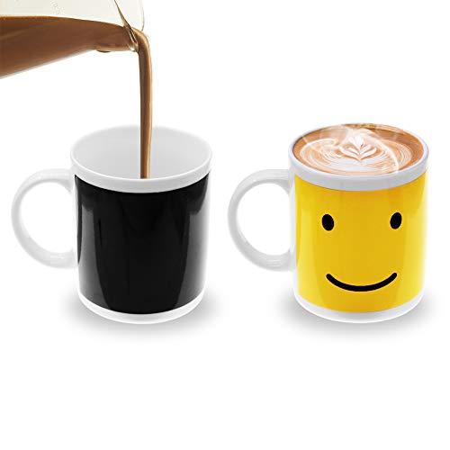 Fushing Taza mágica de café Sensible al Calor, Cara Sonriente Taza de Lunes cambiante Taza para café, té, Chocolate Caliente, Leche