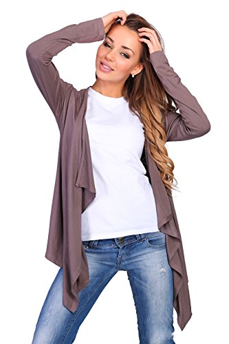 FUTURO FASHION - Cárdigan Ancho para Mujer - Caída Tipo Cascada - O0526 - Capuchino - 46 (XXXL)