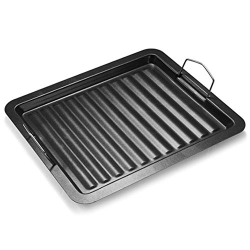 Fuyamp - Sartén antiadherente de hierro fundido pequeño, 30 x 25 cm, reversible, rectangular, de hierro fundido, 0, negro