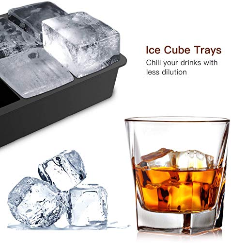 FYLINA Cubitos de Hielo 3 Paquetes Bandeja de Hielo de Silicona Libre de BPA Molde de Cubitos de Hielo Grande con Tapa para Whisky, Comida para Bebés, Cola, Cócteles