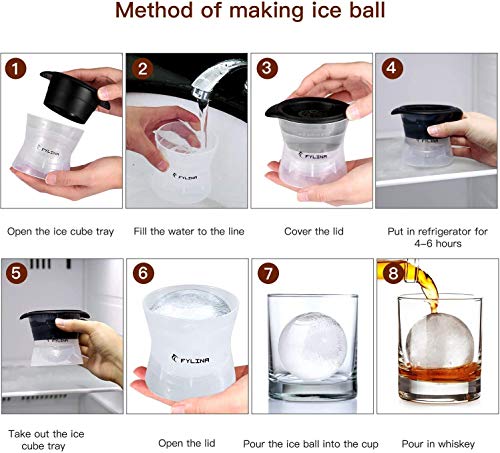 FYLINA Cubitos de Hielo 3 Paquetes Bandeja de Hielo de Silicona Libre de BPA Molde de Cubitos de Hielo Grande con Tapa para Whisky, Comida para Bebés, Cola, Cócteles