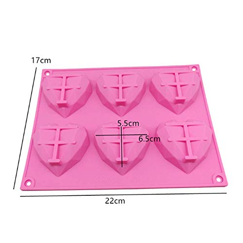 Fyuan Chocolate Silicone Dessert Mould para Mousses Ice Cream Chiffon Cakes Pan Baking Cupcake Mould, 6 hoyos Corazón de diamante, rosa, paquete de 1
